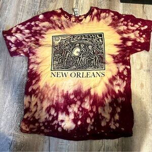 New Orleans unique tie dye t-shirt burgundy and cream